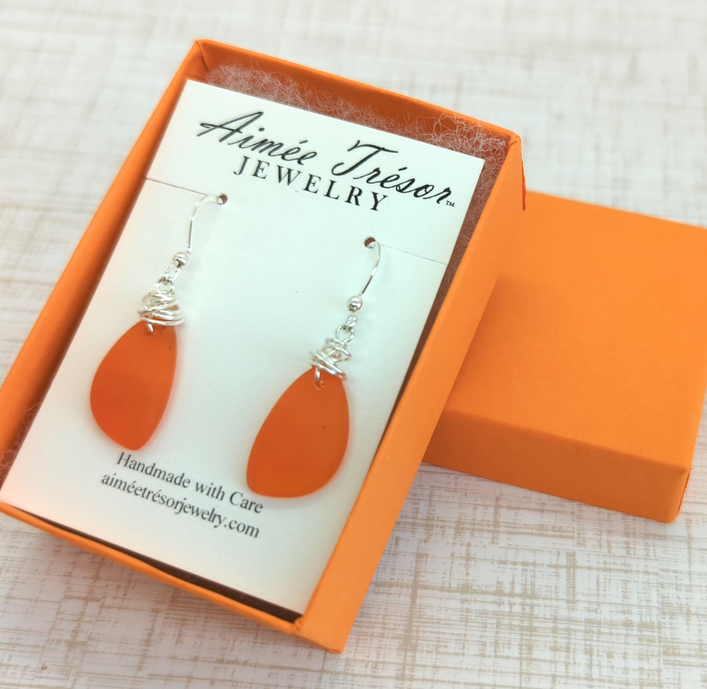 Sunset and Fire Sea Glass Earrings on Sterling Silver Hooks