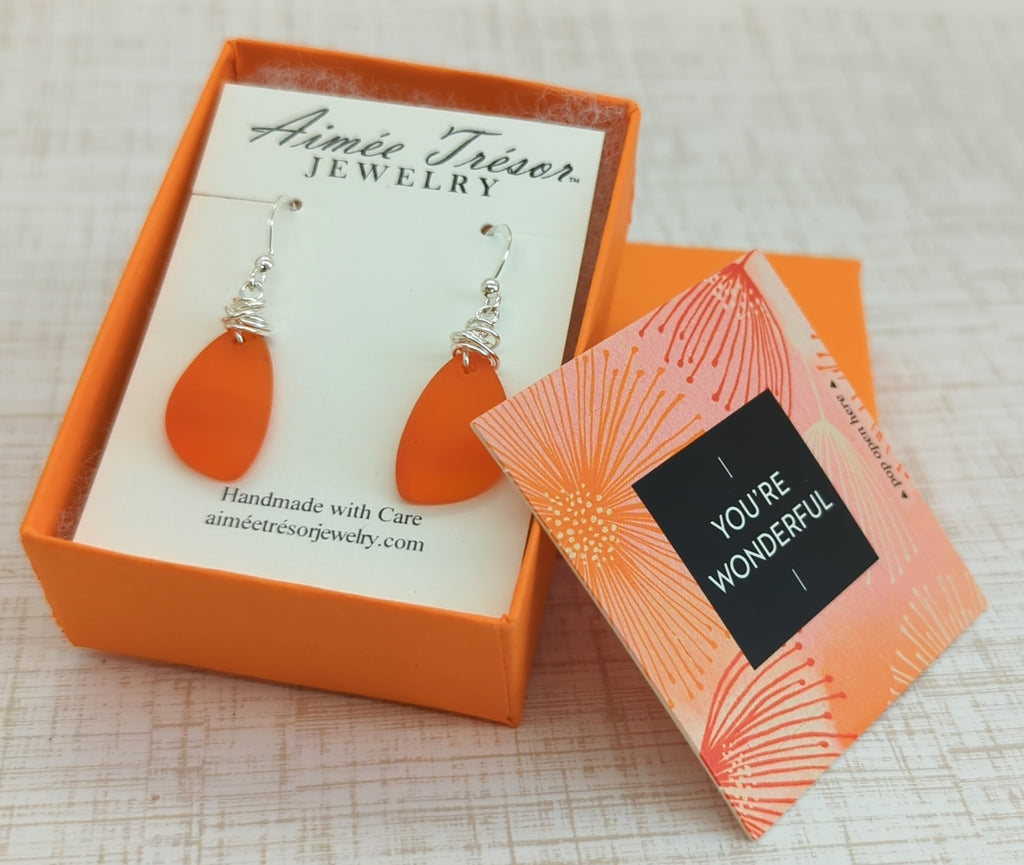 Sunset and Fire Sea Glass Earrings on Sterling Silver Hooks