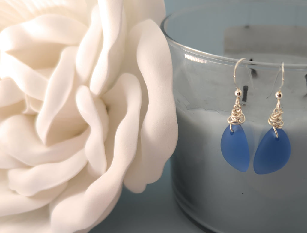 Dusty Periwinkle Blue Sea Glass Earrings with Sterling Silver Hooks