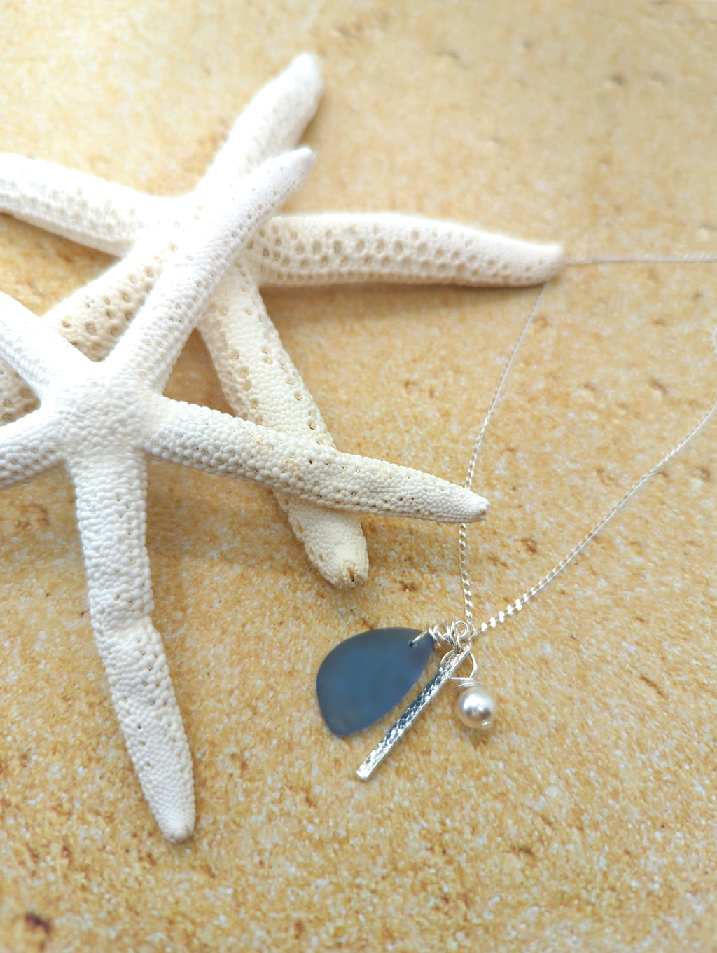 Periwinkle Sea Glass Charm Necklace on Sterling Silver Chain