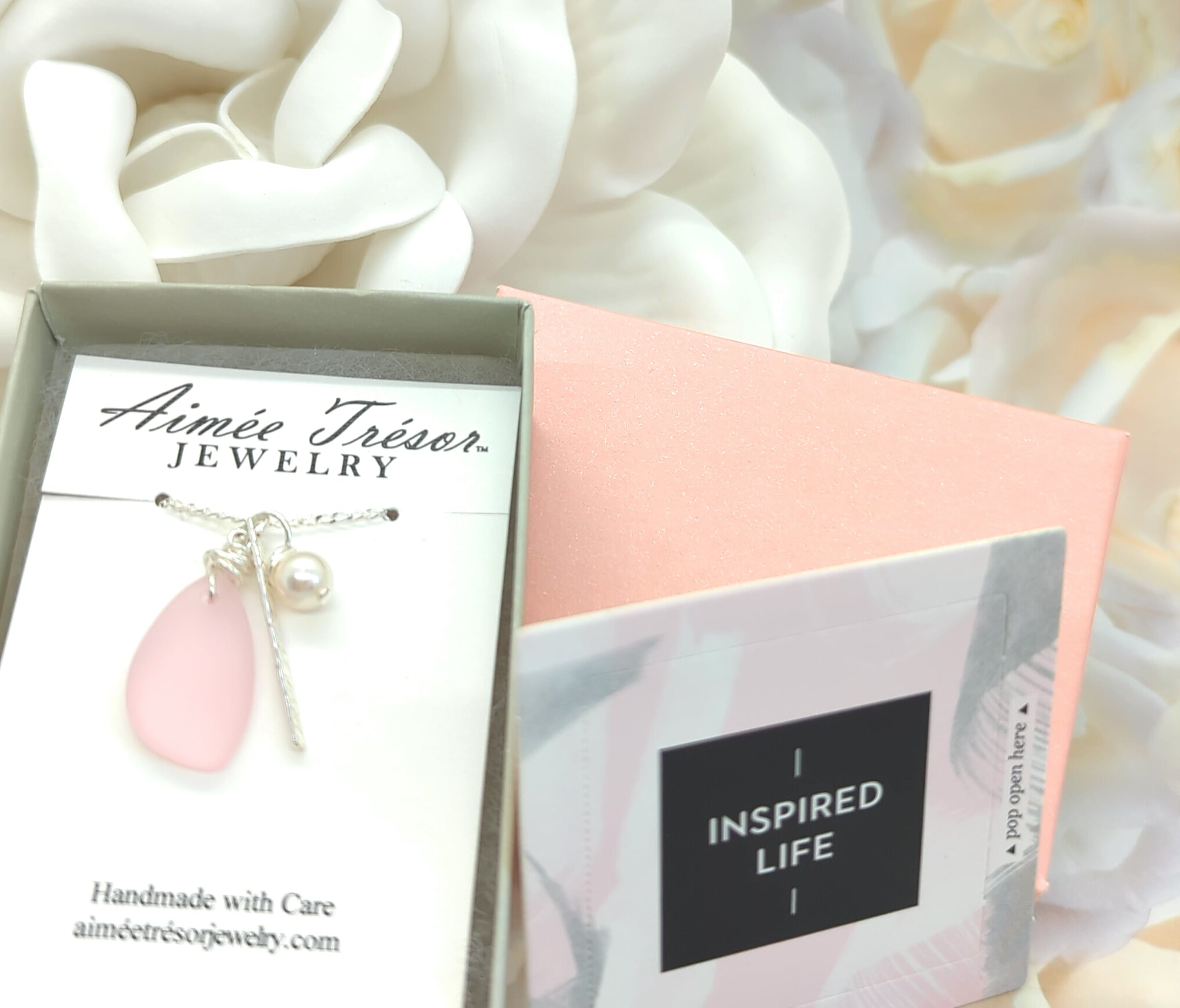 Sweetheart Chic Pink Blush Charm Necklace on Sterling Silver Chain