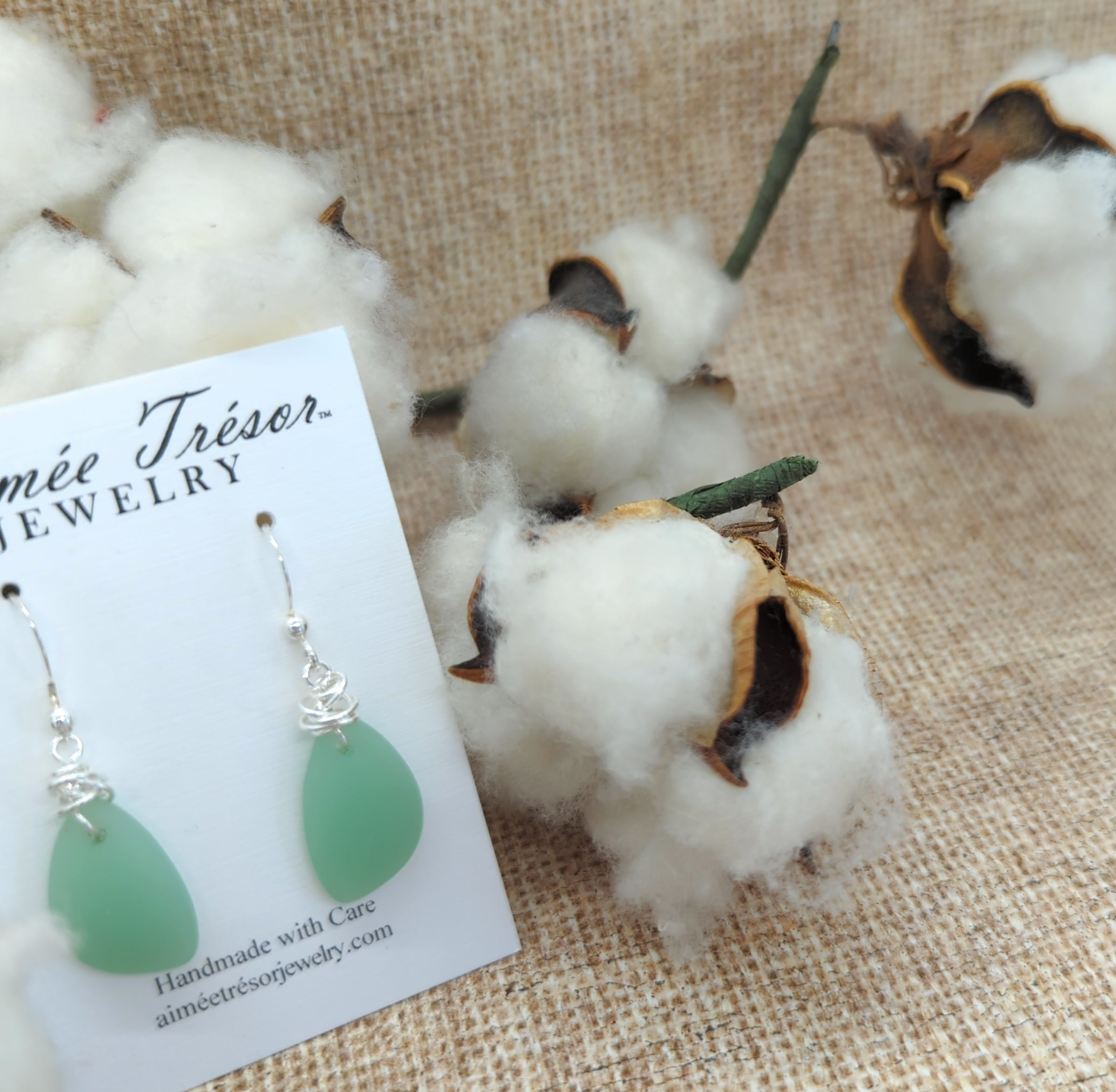 Dark Sea Foam Green Jade Recycled Sea Glass Earrings on Sterling Silver Hooks