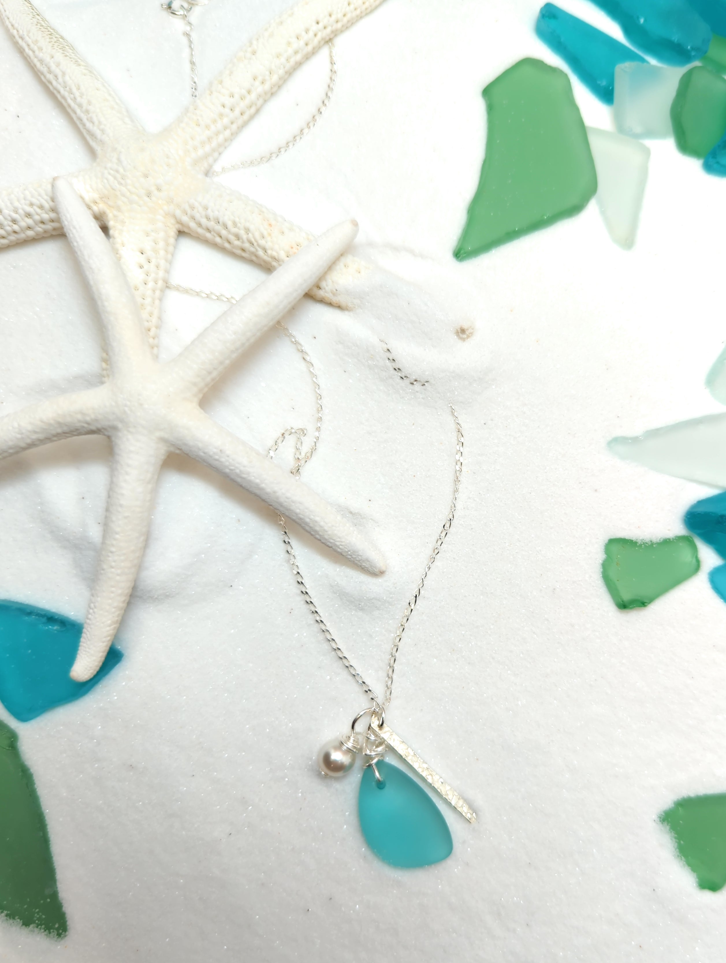 Popular Sea Foam Green Recycled Sea Glass Charm Necklace on Sterling Silver Chain