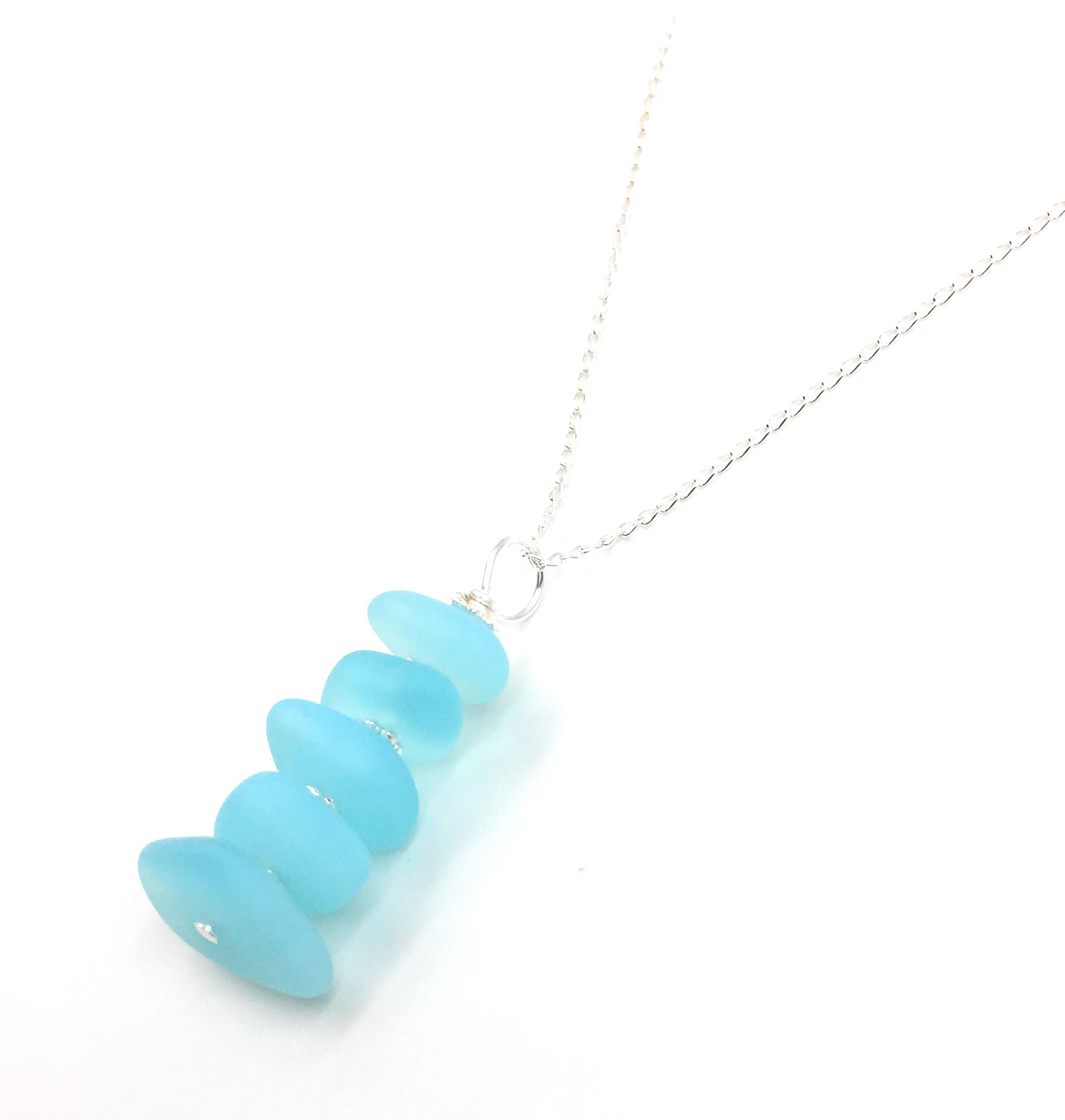 Gorgeous Stacked Blue Pebble Sea Glass Pendant Necklace