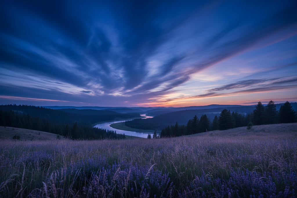 Twilight sky with cobalt blue clouds