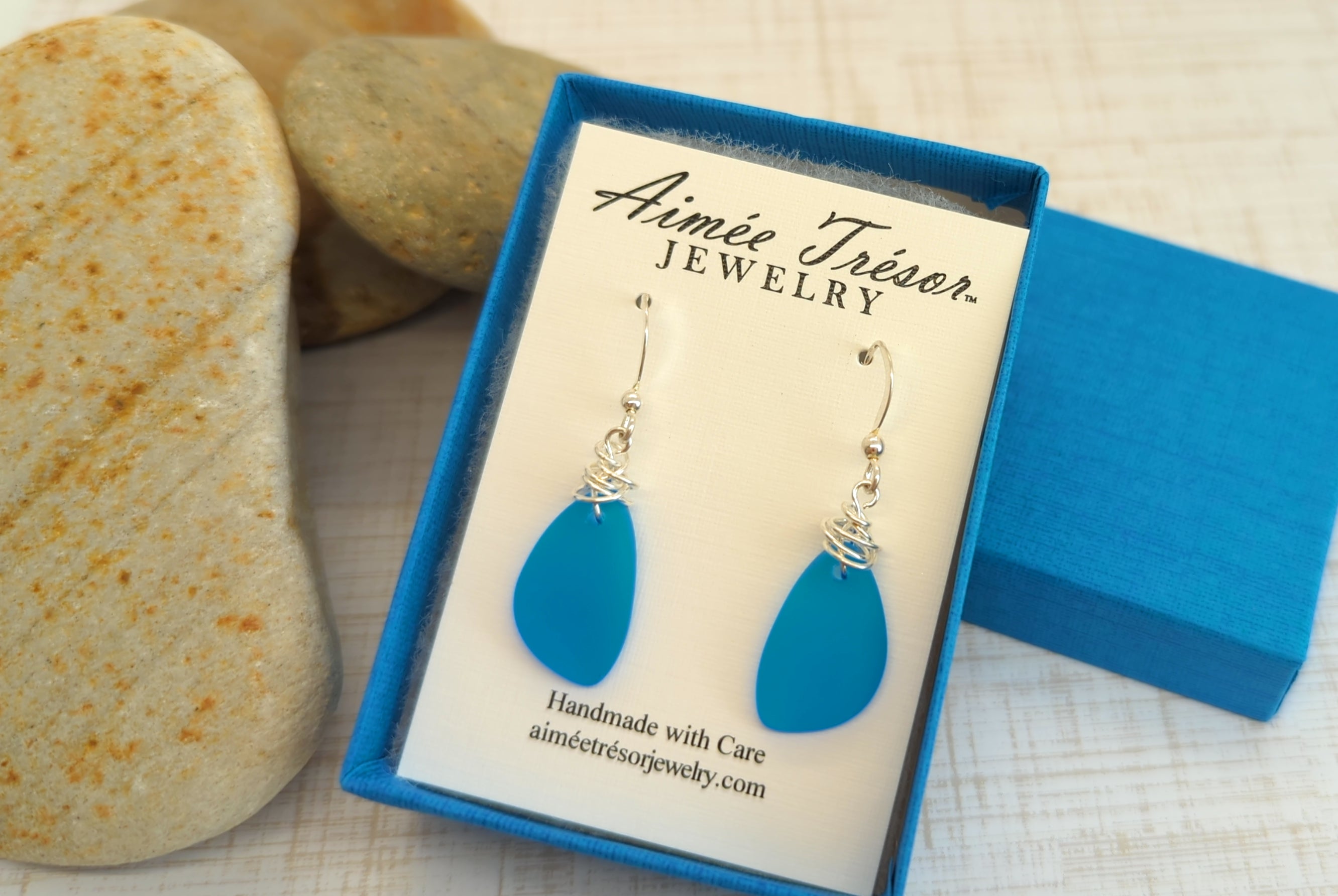 Vivid Aqua Recycled Sea Glass Earrings with Sterling Silver Hooks