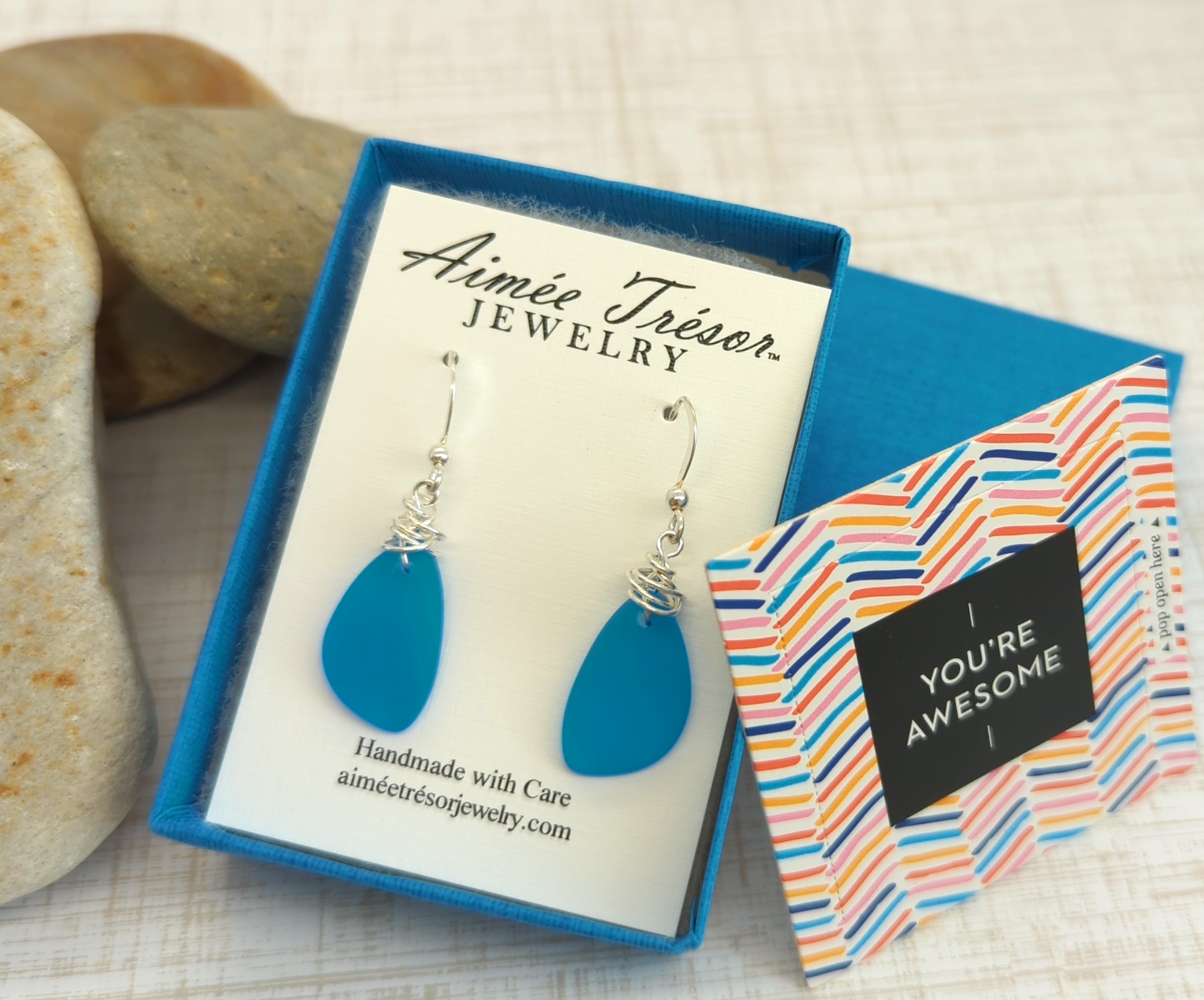 Vivid Aqua Recycled Sea Glass Earrings with Sterling Silver Hooks