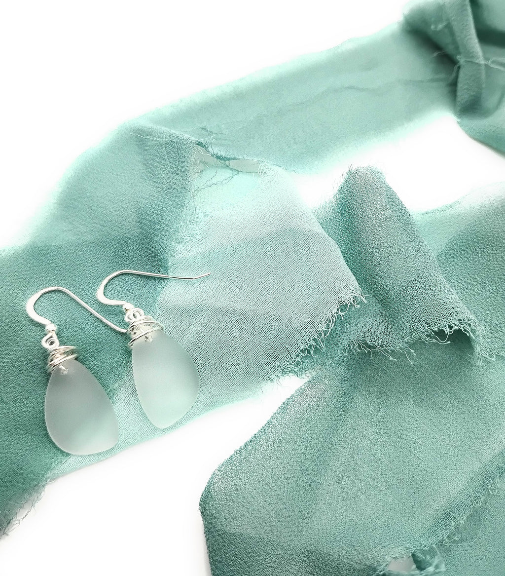 Aimee Tresor White Recycled Sea Glass Earrings on Sterling Silver Hooks