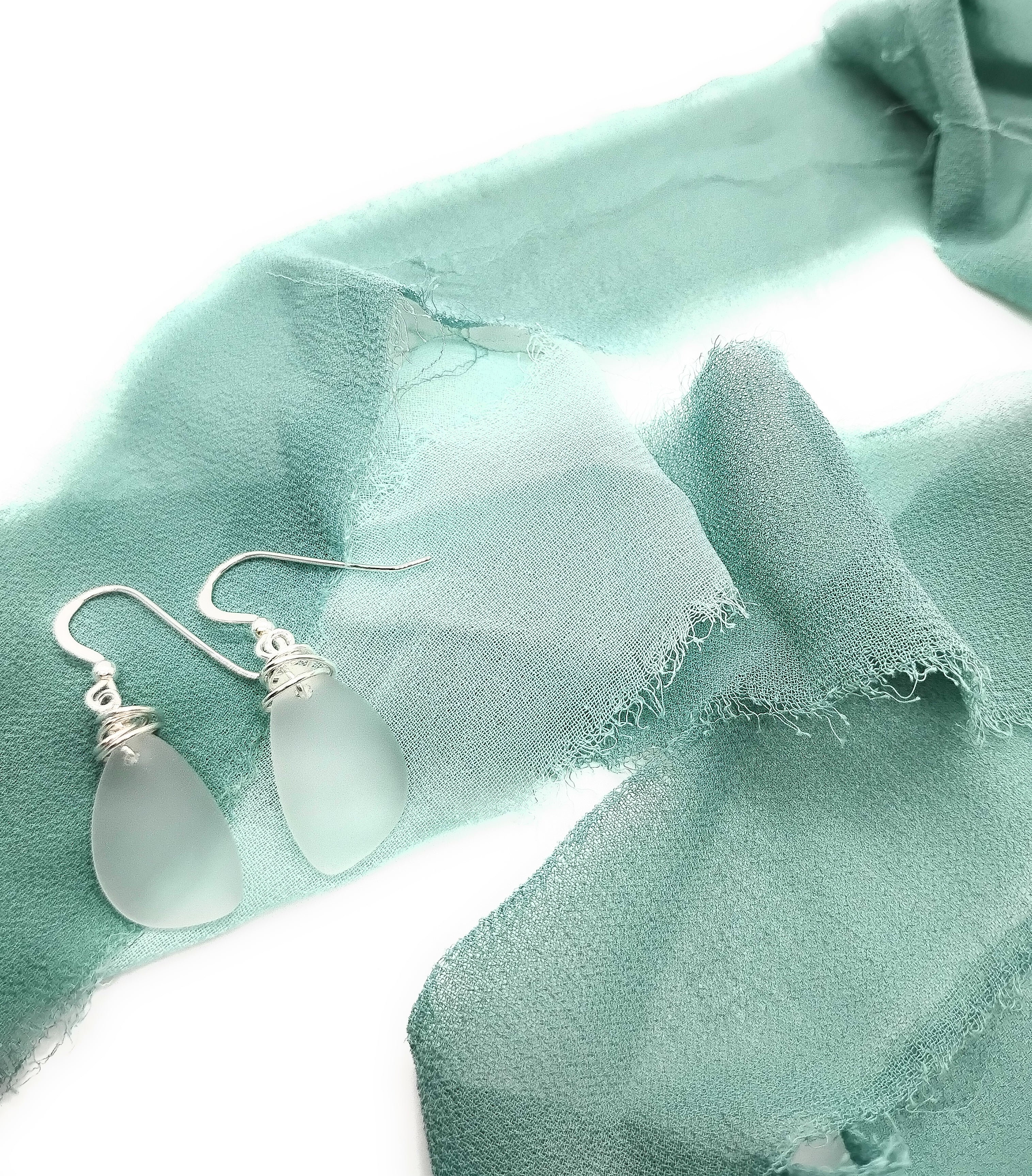 Aimee Tresor White Recycled Sea Glass Earrings on Sterling Silver Hooks