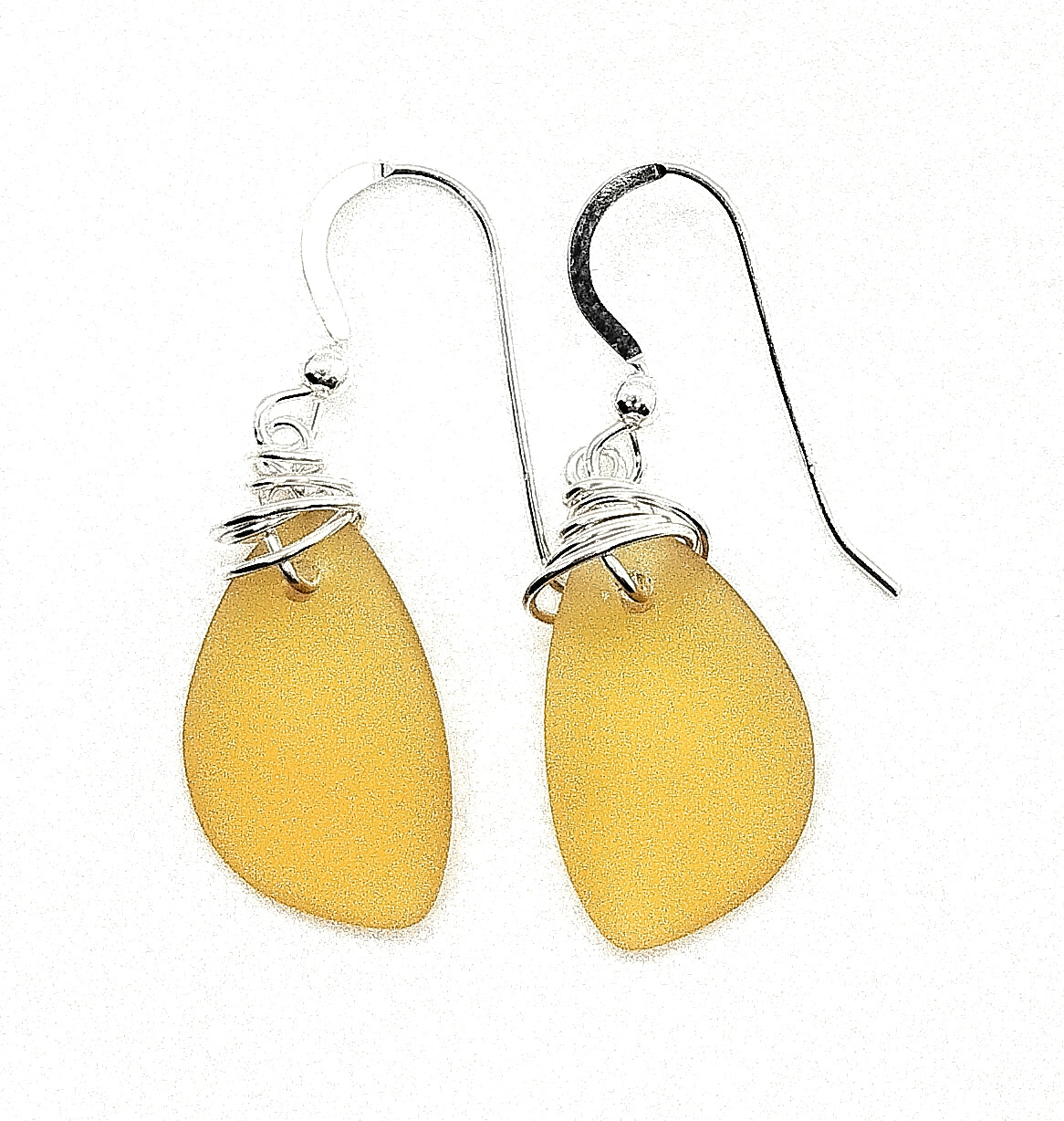 Aimee Tresor Yellow Recycled Sea Glass Earrings on Sterling Silver Hooks
